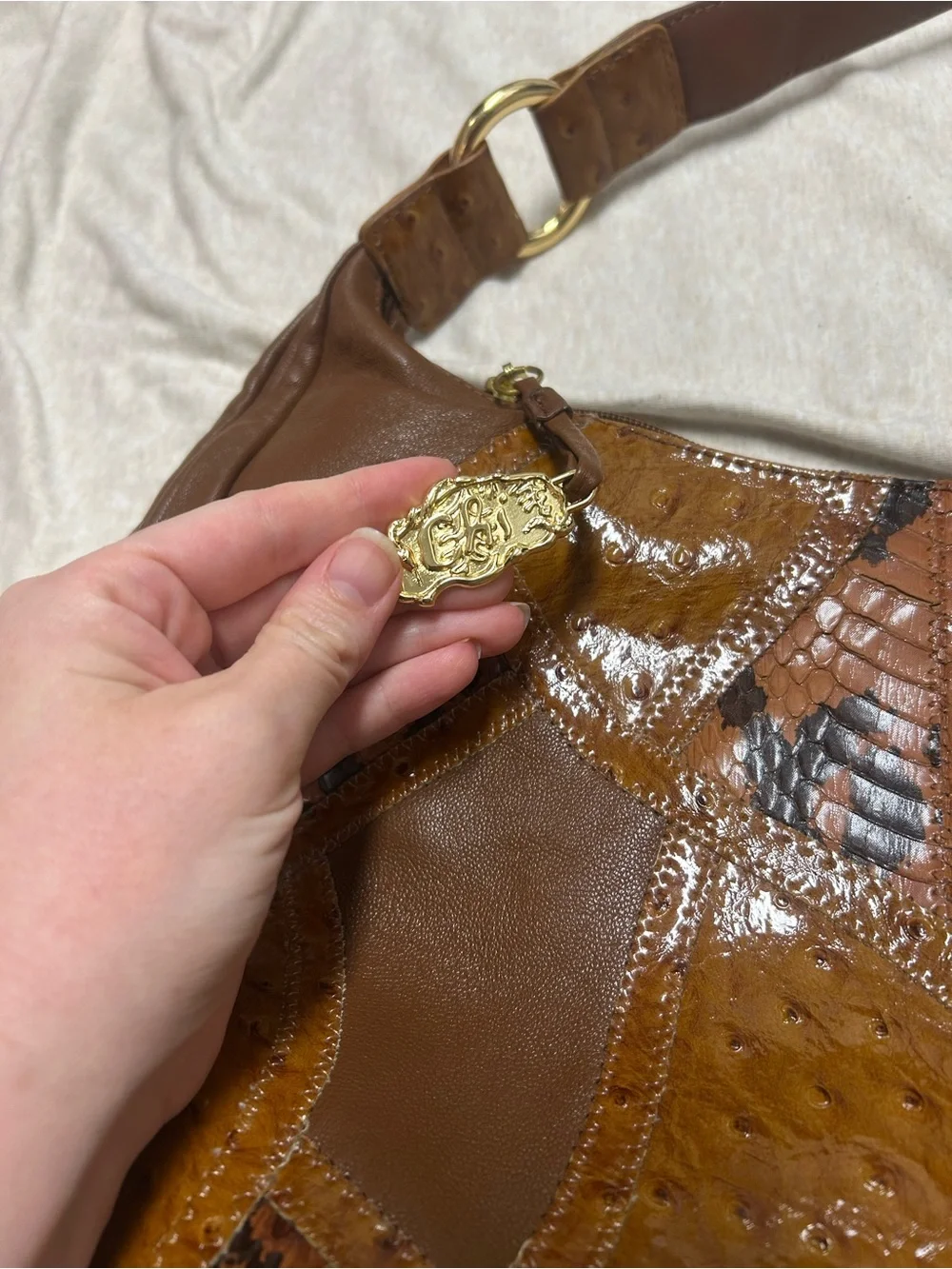 Y2K Vintage Chi Hobo Bag Set Genuine Leather and Snakeskin Patchwork Slouchy